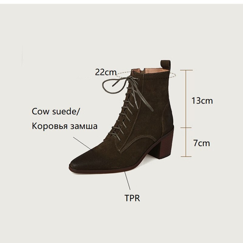 Wenkouban Autumn Boots     NEW Fall Shoes Women Pointed Toe Chunky Heel Shoes for Women Retro Cow Suede Western Boots Concise Short Boots Women Brown Shoes