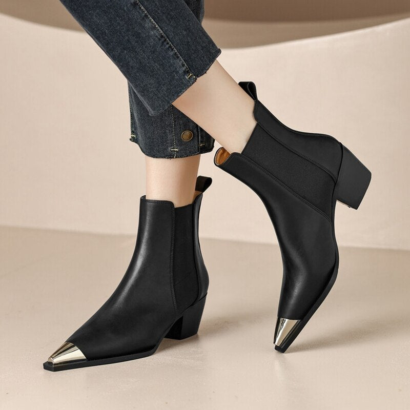 Wenkouban  fashion inspo   NEW Fall Women Boots Pointed Toe Chunky Heel Shoes for Women Black Split Leather Shoes Winter Concise Western Boots Cowboy Boots