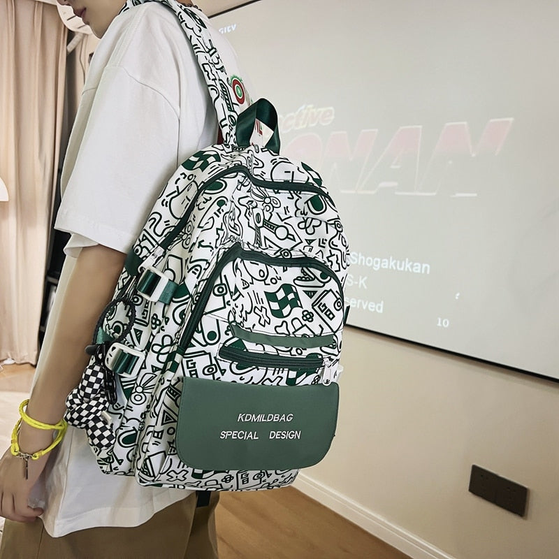 BACK TO SCHOOL  Fashion Waterproof Bookbag for Teenager Girls School Bag Cute Graffiti Design Backpack Women Nylon Kawaii Mochila Boys