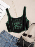 Wenkouban Gothic Grunge Print Crop Tank Top For Women Summer Sleeveless Topstitching Patchwork Asymmetrical Cute Baby Tee Y2K Shirts