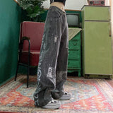 Wenkouban Grunge Gothic Women Fashion Jeans Streetwear Patchwork Baggy Wide Leg Denim Pants Harajuku Hippie Vintage Casual Trousers