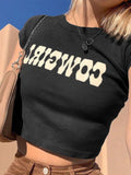 Letter Printing Baby Tee Summer Casual Slim Short Sleeve T Shirts Woman Streetwear Y2K Cotton O Neck Basic Tee