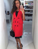 Wenkouban New Fashion  Women Autumn Vest Red White Pink And Yellow Lapel Solid Color Vest Coat