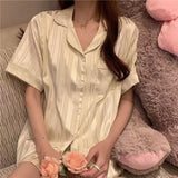 Wenkouban Summer Leopard Print Silk Ice Silk Pajamas Women's Short-Sleeved Shorts Cardigan Home Service Suit Pyjamas Women Pj Sets