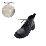 Wenkouban Autumn Boots    NEW Autumn Shoes Women Round Toe Chunky Shoes Split Leather Ankle Boots Lace-up Short Boots for Women Solid Black Winter Boots