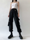 Wenkouban Goth Cargo Pants Women Punk Capris Pants Harajuku High Waist Pants Oversize Detachable Strap Casual Trousers Emo Techwear
