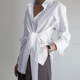 Graduation Gifts   Long Sleeve Women Shirt Blouse Button White Blouses Female Ruched Black Loose Shirts For Women Cotton Office Blouses New 18659