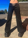 Wenkouban Black Low Rise Goth Y2K Jeans Pockets Flared Denim Cargo Pants Women Korean Fashion Streetwear Jean Trousers