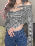 Sexy Top Women New Year 2022 Anime Graphic T Shirts Long Sleeve Crop Top Off Shoulder Graphic Tee Slim Streetwear Y2K Clothes