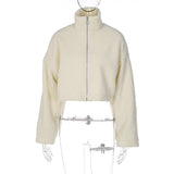 Wenkouban 2023 Autumn Winter Women Teddy Lambswool Zipper Long Sleeve Sweatshirt Jacket Crop Top Warm Coat Streetwear Casual Loose