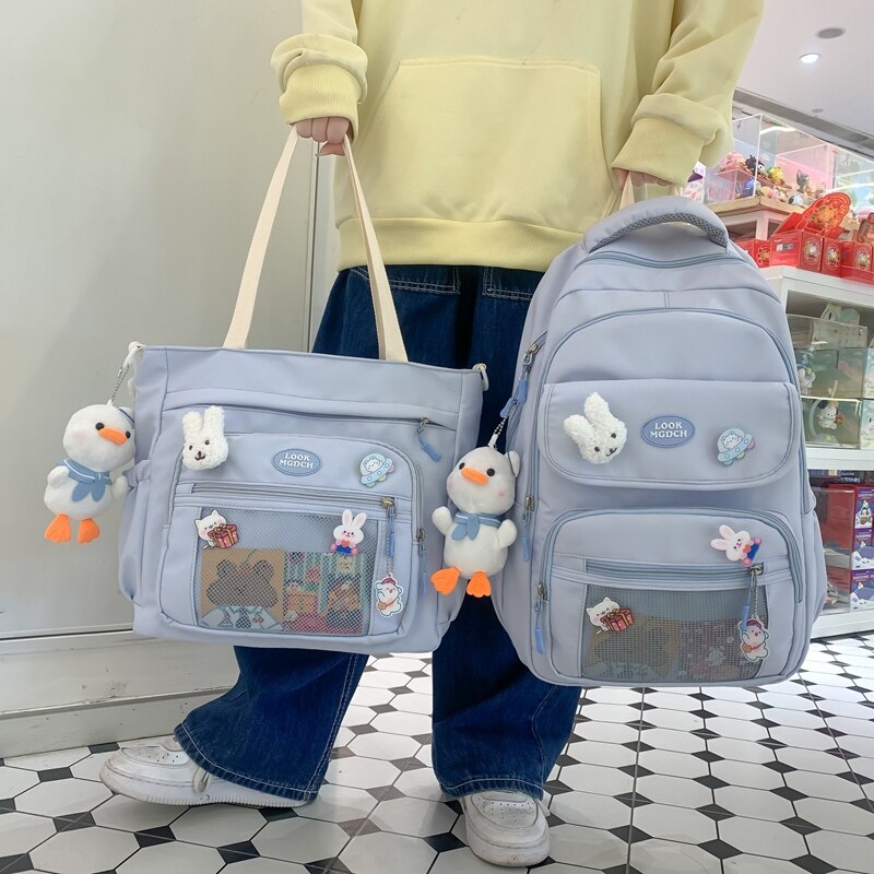 Back to school   Fashion Kawaii Student Schoolbag 2pcs Set Bag Girls Cute Waterproof Backpack Travel Mochila Teens Bookbag Shoulder Bag
