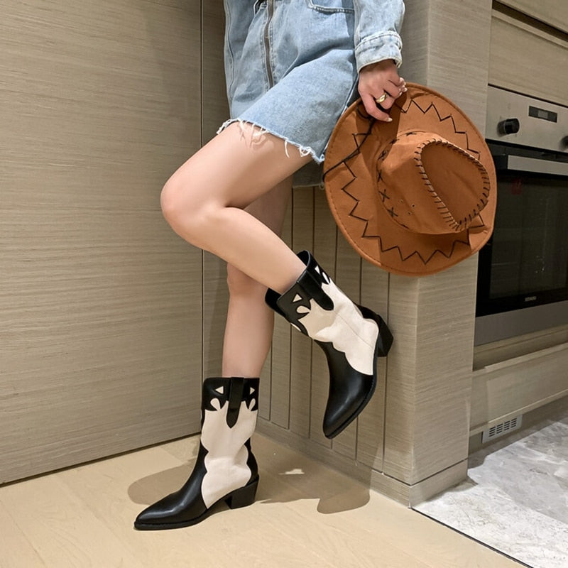 Wenkouban  Autumn Shoes   NEW Autumn Fashion Women Boots Pointed Toe Chunky Heel Shoes Women Genuine Leather Boots Women Black Western Boots Cowboy Boots