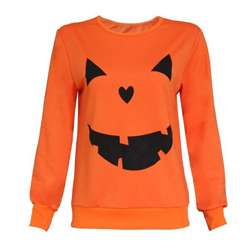 Wenkouban Halloween Hoodies Hot Sale Women Halloween Pumpkin Print Long Sleeve Sweatshirt Pullover Tops Blouse Shirt Female Casual Hoodies Tracksuit 832710