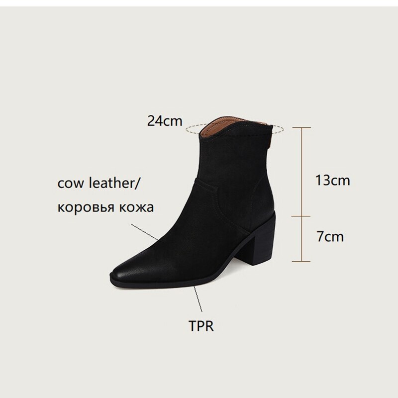 Wenkouban Autumn Shoes    NEW Fall/Winter Women Shoes Pointed Toe Chunky Heel Boots Genuine Leather Black Boots for Women Fashion Hight Heel Modern Boots
