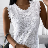 Women Sexy Lace T-Shirt Summer Fashion Jacquard Sleeveless Slim Casual Tee Y2k Vintage Floral Vest Camisole Halter Top Plus Size