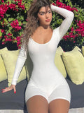 Wenkouban Sunny Autumn Ribbed Sexy Y2K Clothes Long Sleeve Backless Bodycon Skinny Playsuit For Women Club Streetwear Romper Fall Outfit