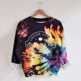 Wenkouban Halloween Hoodies Tie-Dye Print Hoodie Women Letter Sweatshirt Harajuku Long Sleeve Top Halloween Fashion Streetwear Oversized Hoodies Pullovers