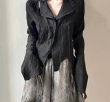 Wenkouban Gothic Black Shirt Yamamoto Style Dark Aesthetic Blouse Women Irregular Designer Clothes Emo Alt Clothes Grunge Tops Y2k