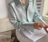 Wenkouban Fashion New Satin Blouse Women Long Sleeve Women Shirt Tops Casual Office Button Shirt Turn Down Collar White Shirts Blusa 17823