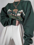 Wenkouban Y2K Vintage Green Women Hoodies Oversize E Girl Aesthetic Print Sweatshirt Autumn 90S Street Pullover Long Sleeve Top