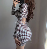 Wenkouban Lattice Autumn Bird New Lapel Elegant Button Hollowed Out Sexy Skinny Hip Long Sleeve Mini Dress Sexy Korean Shirt B5S