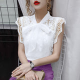 Graduation Gifts  Solid Hollow Out Shirt Korean Fashion Clothing Vintage Sleeveless 2022 Womens Tops and Blouses Lace Patchwork Blusas 9811