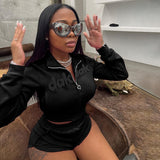 Wenkouban Letter Print Tracksuit Women 2 Piece Set Casual Pocket Zip Sweatshirt+Sporty Shorts Skinny Elastic Matching Outfits