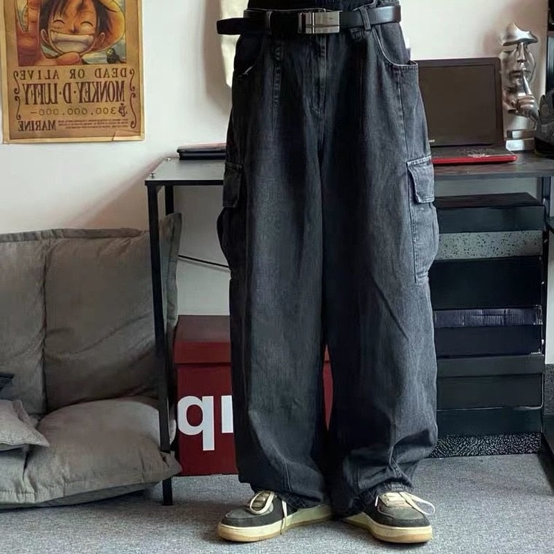 Wenkouban Back To School  Baggy Jeans Trousers Male Denim Pants Black Wide Leg Pants Men's Jeans Oversize Cargo Korean Streetwear Hip Hop Harajuku