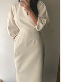 Graduation gift Women's Spring Autumn Elegant Business Midi White Dress Bat Sleeve Workwear Bodycon Slim Black Vestidos Female Fashion Clothes