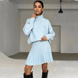 Wenkouban Autumn Knitted Skirts Sets Women Mini Pleated Skirt Long Sleeve Slim Crop Pullover Lady 2 Pieces Set 2022 Casual Female Suits