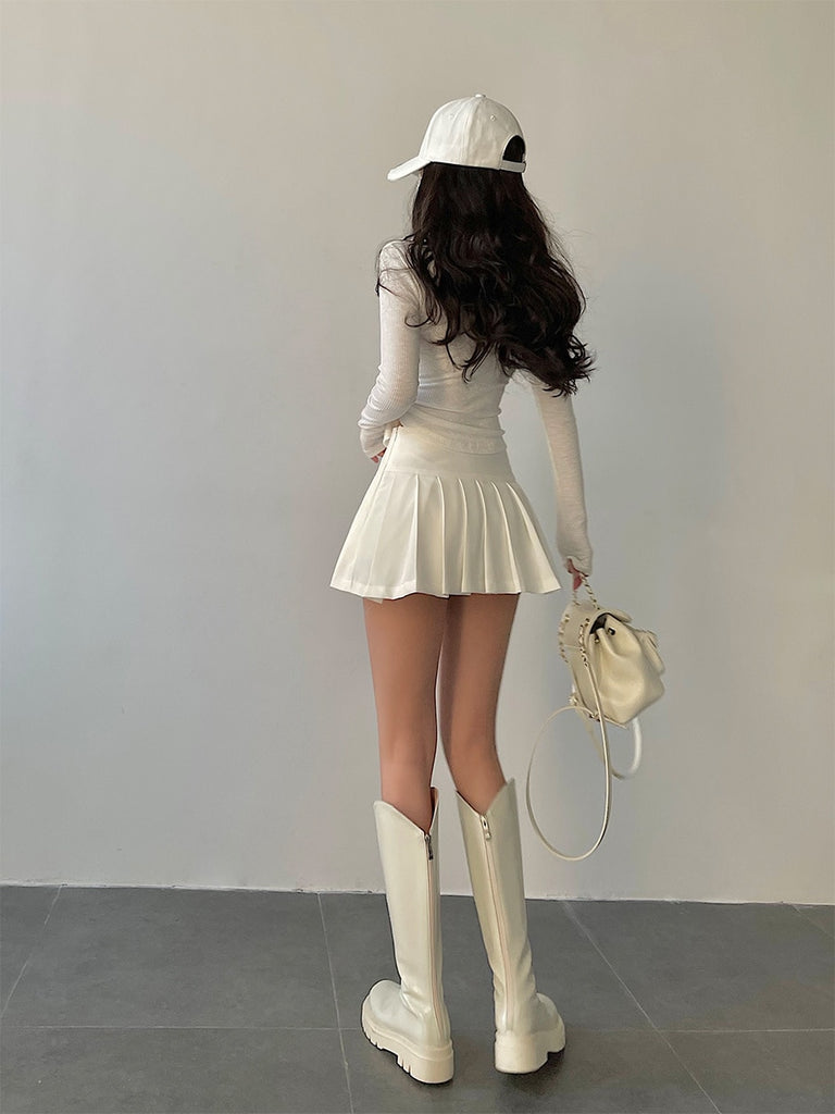 Wenkouban Sexy High Waist Thin A-Line Safety Skorts Pleated Skirt Hot