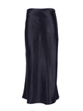 Wenkouban  Solid Purple Satin Silk Skirt Women High Waisted Summer Long Skirt New 2023 Elegant Ladies Office Skirts Midi Spring