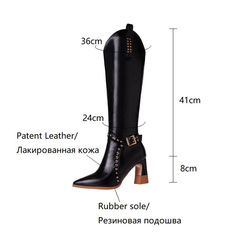 Wenkouban  fashion inspo    NEW Fall Shoes for Women Pointed Toe Square Heel Boots Split Leather Knee High Boots Rivet Plus Size Women Shoes High Heel Boots