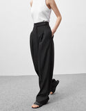 Wenkouban Spring Summer Black Ladies Office Trousers Women High Waist Pants Pockets Female Pleated Wide Leg Pants Solid 2023