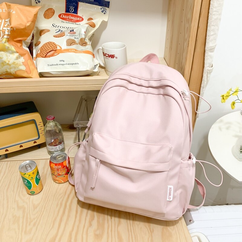 Back to school  Fashion Cute Teenager Bookbag Simple Solid Women Mochila Girls Pinkycolor Waterproof Schoolbag Backpack Nylon Rucksack