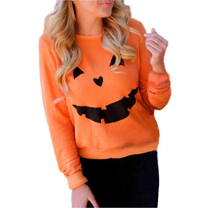 Wenkouban Halloween Hoodies Hot Sale Women Halloween Pumpkin Print Long Sleeve Sweatshirt Pullover Tops Blouse Shirt Female Casual Hoodies Tracksuit 832710
