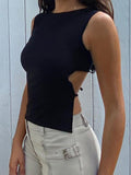 Wenkouban Top Women Y2K Lace Up Backless Tank Top Solid Knitted T-shirts Tops Sexy Crop Top Night Club Outfits Basic Tanks 2023 Streetwear