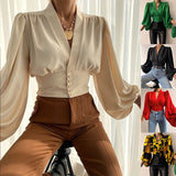 Wenkouban Sexy Keyhole Halter Long-Sleeved Blouse Elegant High Collar Ruffled Solid Shirt Streetwear Ladies Casual Top 2022 New Solid