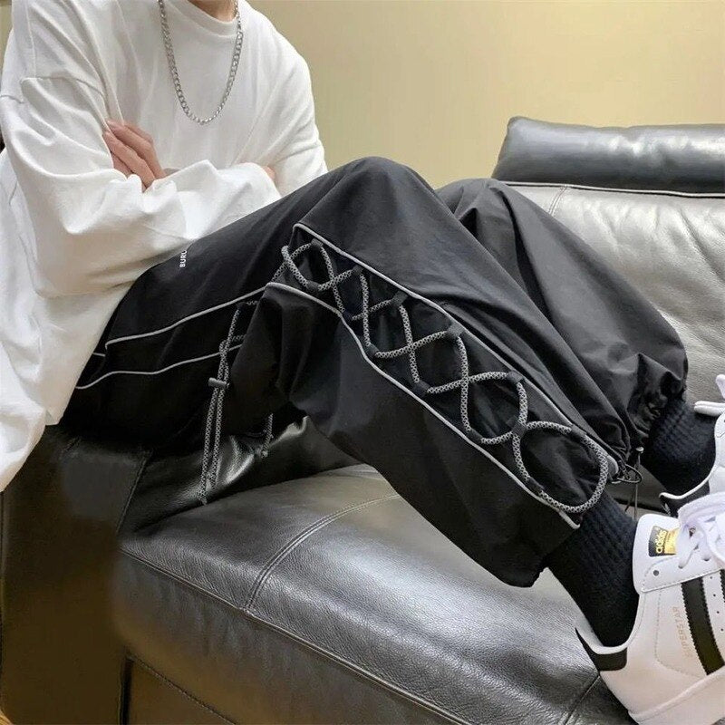 Wenkouban Back To School  Hip Hop Men's Sports Pants Sportswear Man Black Wide Leg Trousers Male Hippie Korean Summer Men's Clothing Ankle Length