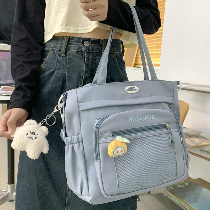 BACK TO SCHOOL   Fashion Women Bag for College Cute Casual Waterproof Girls Bookbag Make Up Bag Kawaii Sweet Shoulder Schoolbag Black