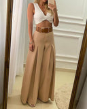 Wenkouban 2023 Women Long Trousers Elegant Ladies Office Wear Casual Slim Fit High Waisted Ruched Pleated Wide Leg Pants Without Belt