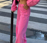 Wenkouban Women's Baggy Pink Jeans Female Hollow Waist With Heart Shape Pants Fashion Wide Leg Pockets Straight Denim Cool Trousers