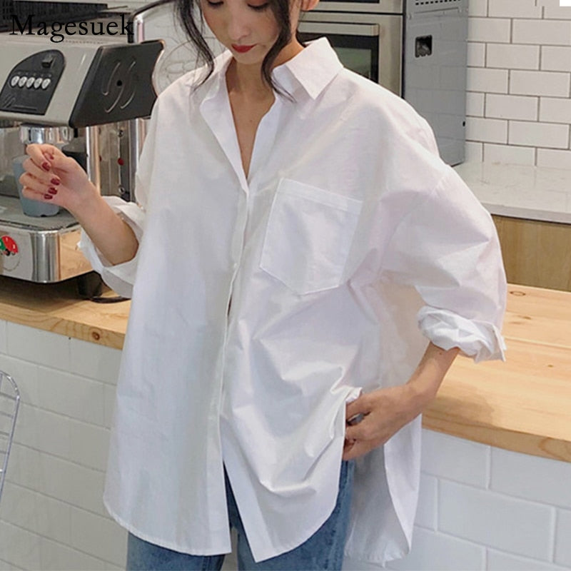Graduation Gifts   Spring Autumn Women Shirts Plus Size Cotton White Blouse Femme Long Sleeve Loose Oversized Blouses Tops Casual Blusas 11456