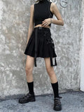 Wenkouban Techwear Women Black Cargo Skirts Gothic Grunge Harajuku Punk High Waist Mini Skirt Dark Alt Wear Female Belt Aesthetic
