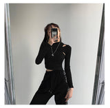 Wenkouban Fashion Trend Solid Color Fake Two-piece Skinny Stretch T-shirt Streetwear Half High Neck Long Sleeve Sexy Tops