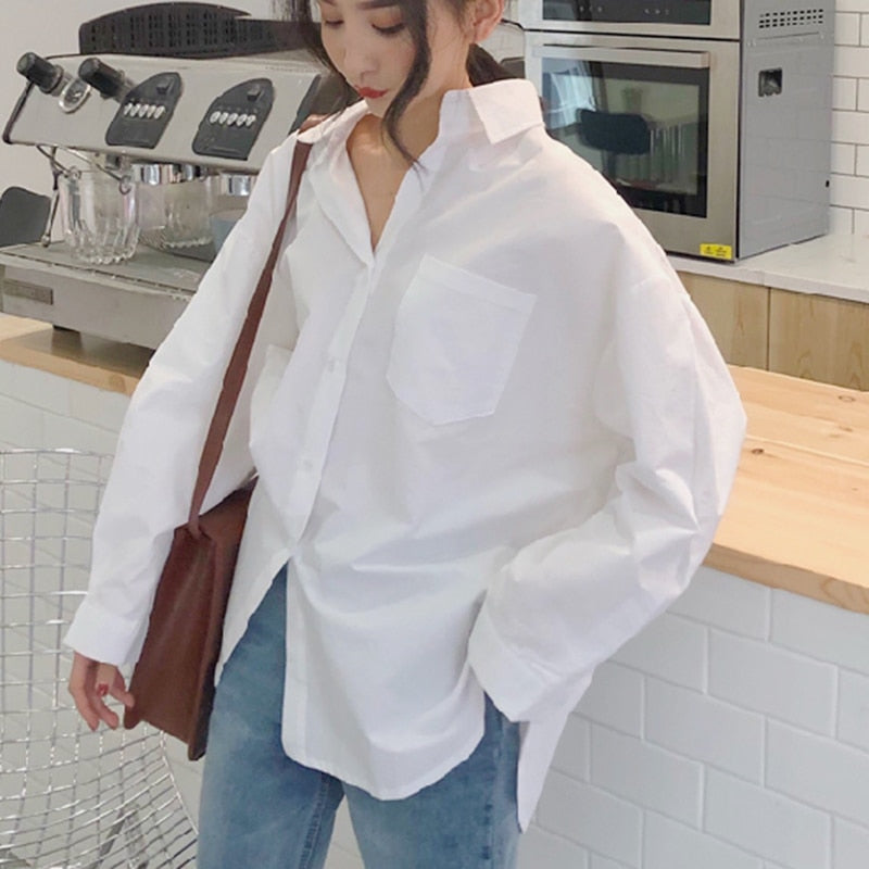 Graduation Gifts   Spring Autumn Women Shirts Plus Size Cotton White Blouse Femme Long Sleeve Loose Oversized Blouses Tops Casual Blusas 11456