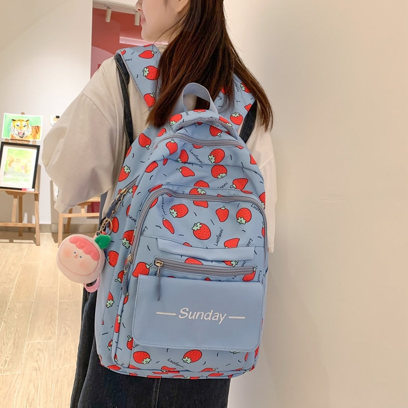 Back to school  Cute Teenager Bookbag Fashion Waterproof Women Mochila Laptop Rucksack for Girls Kawaii Fruit Print Schoolbag Backpack