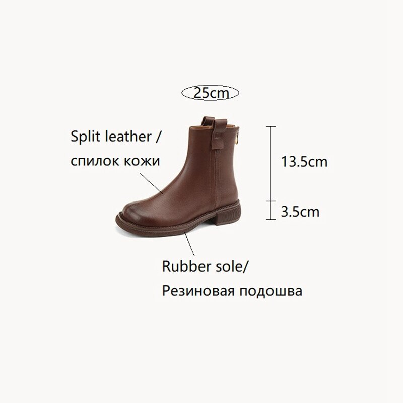 Wenkouban  Autumn Shoes   NEW Fall Shoes Women Split Leather Boots Round Toe Chunky Heel Women Boots Winter Solid Slip-on Ankle Boots Western Boots Women