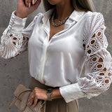 Wenkouban Vintage White Lace Shirt Women 2022 Fashion Hollow Out Button Elegant Blouse Female Casual Long Sleeve Office Lady Tops 19948