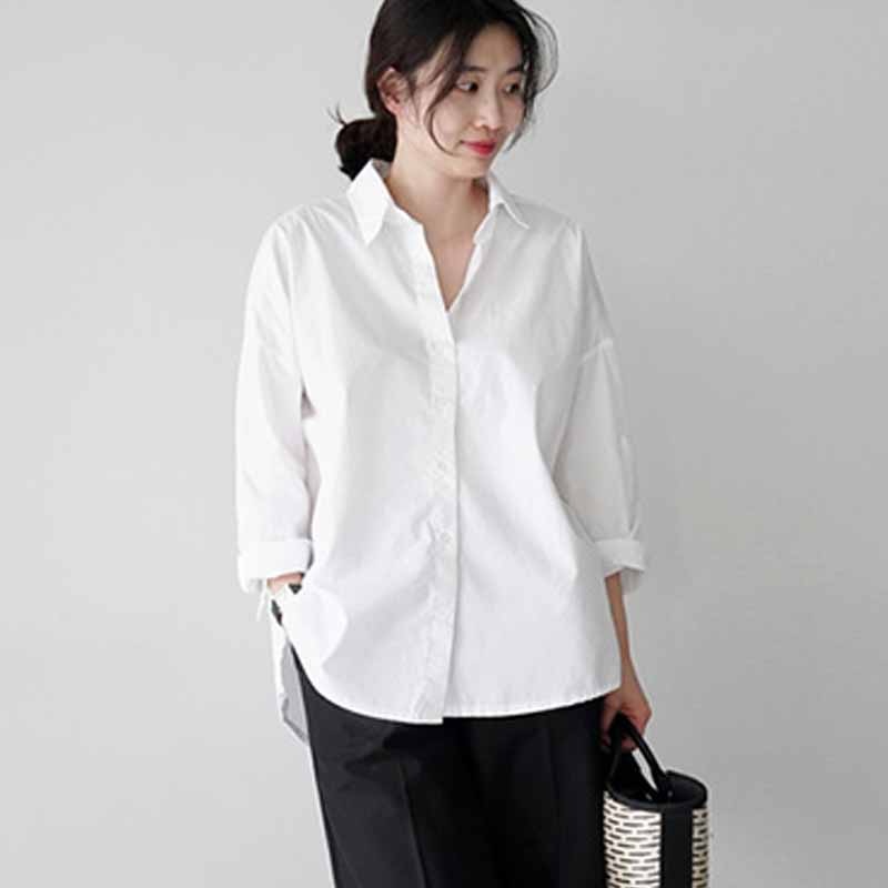 Graduation Gifts   Office Lady Cotton White Blouse Women 2022 Long Sleeve Loose Women Shirts Casual Loose Button Shirt Tops Female Clothing 12650